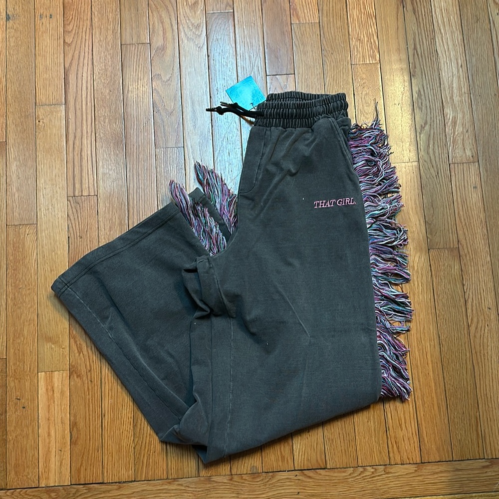 Fringe wide leg sweatpants